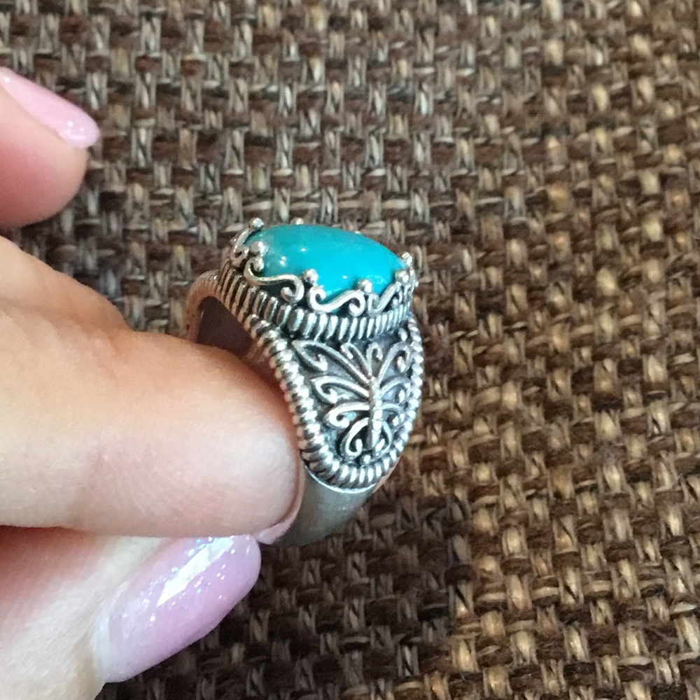 SILVER TURQUOISE RING SIZE 5 - Picture 8 of 9